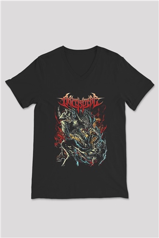 Archspire Baskılı Unisex Siyah V Yaka Tişört - Tshirt