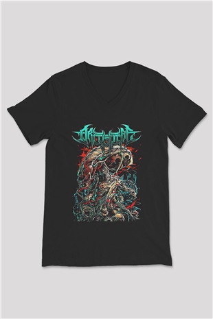 Archspire Baskılı Unisex Siyah V Yaka Tişört - Tshirt