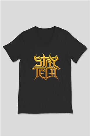 Archspire Baskılı Unisex Siyah V Yaka Tişört - Tshirt