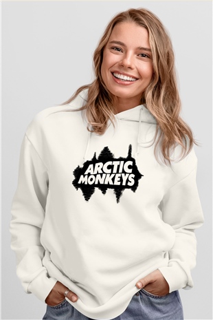 Arctic Monkeys Beyaz Unisex Kapüşonlu Sweatshirt