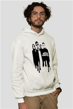 Arctic Monkeys Beyaz Unisex Kapüşonlu Sweatshirt