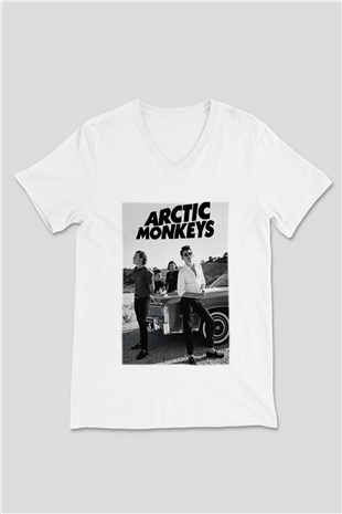 Arctic Monkeys Beyaz Unisex V Yaka Tişört T-Shirt