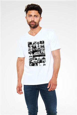 Arctic Monkeys Beyaz Unisex V Yaka Tişört