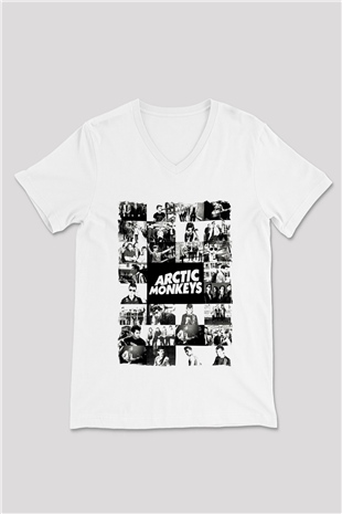 Arctic Monkeys Beyaz Unisex V Yaka Tişört