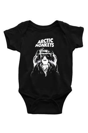 Arctic Monkeys Gözlüklü Maymun Siyah Bebek Body - Zıbın