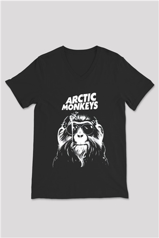 Arctic Monkeys Gözlüklü Maymun Siyah Unisex V Yaka Tişört