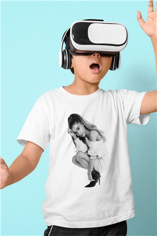 Ariana Grande Baskılı Beyaz Unisex Çocuk Tişört