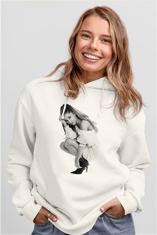 Ariana Grande Beyaz Unisex Kapşonlu Sweatshirt
