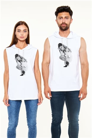 Ariana Grande Beyaz Unisex Kapüşonlu Kolsuz Tişört