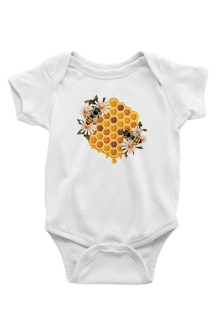 Arıcı Baskılı Beyaz Unisex Bebek Body - Zıbın