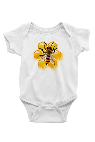 Arıcı Baskılı Beyaz Unisex Bebek Body - Zıbın
