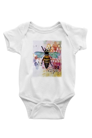 Arıcı Baskılı Beyaz Unisex Bebek Body - Zıbın