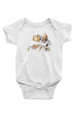 Arıcı Baskılı Beyaz Unisex Bebek Body - Zıbın