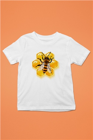 Arıcı Baskılı Beyaz Unisex Çocuk Tişört