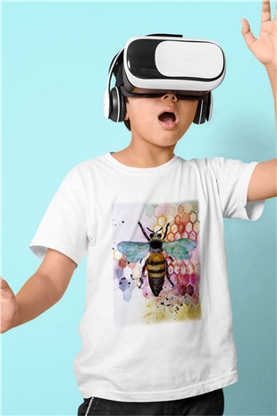 Arıcı Baskılı Beyaz Unisex Çocuk Tişört