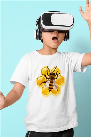 Arıcı Baskılı Beyaz Unisex Çocuk Tişört