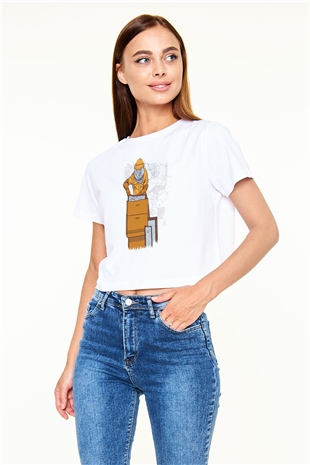 Arıcı Beyaz  Crop Top Tişört