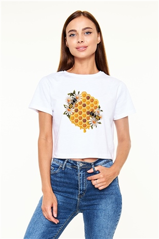 Arıcı Beyaz Croptop Tişört