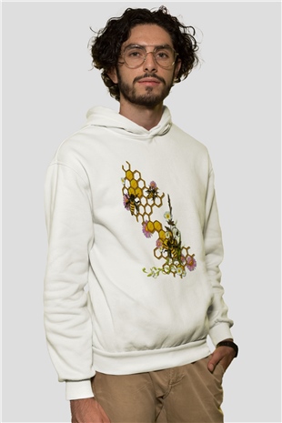 Arıcı Beyaz Unisex Hoodie