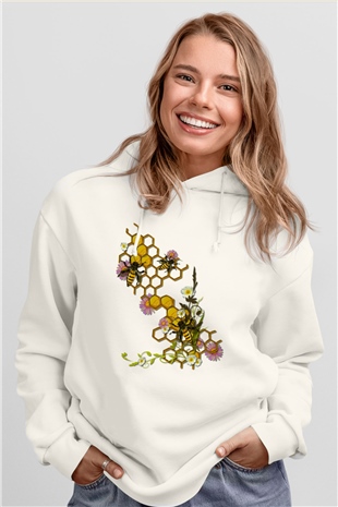 Arıcı Beyaz Unisex Hoodie