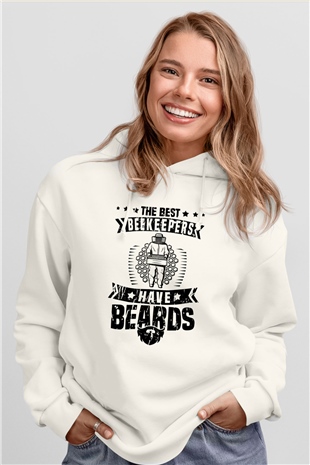 Arıcı Beyaz Unisex Kapüşonlu Sweatshirt