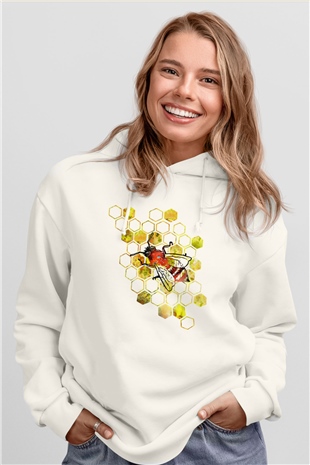 Arıcı Beyaz Unisex Kapüşonlu Sweatshirt