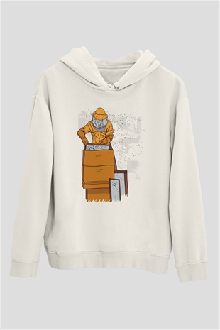 Arıcı Beyaz Unisex Kapüşonlu Sweatshirt