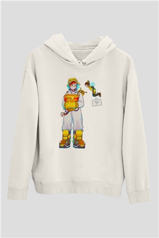 Arıcı Beyaz Unisex Kapüşonlu Sweatshirt