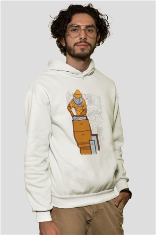 Arıcı Beyaz Unisex Kapüşonlu Sweatshirt