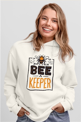 Arıcı Beyaz Unisex Kapüşonlu Sweatshirt