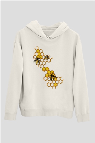 Arıcı Beyaz Unisex Kapüşonlu Sweatshirt
