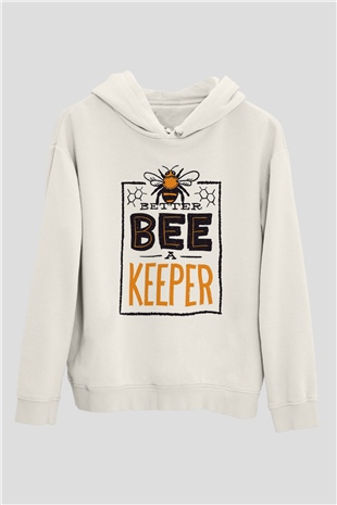 Arıcı Beyaz Unisex Kapüşonlu Sweatshirt
