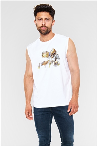 Arıcı Beyaz Unisex Kolsuz Tişört