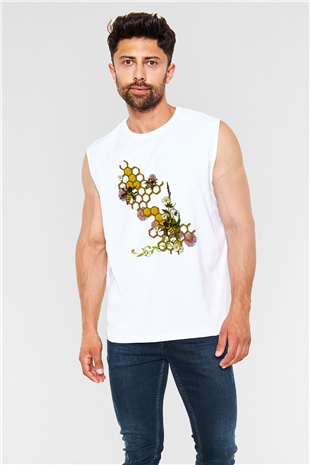 Arıcı Beyaz Unisex Kolsuz Tişört