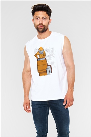 Arıcı Beyaz Unisex Kolsuz Tişört