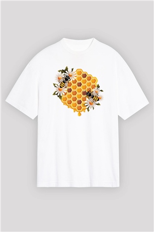Arıcı Beyaz Unisex Oversize Tişört T-Shirt