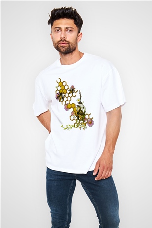 Arıcı Beyaz Unisex Oversize Tişört T-Shirt