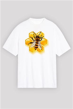 Arıcı Beyaz Unisex Oversize Tişört T-Shirt