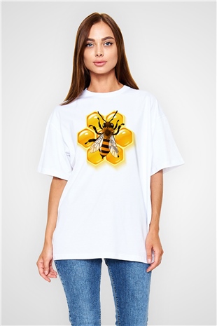 Arıcı Beyaz Unisex Oversize Tişört T-Shirt