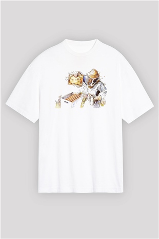Arıcı Beyaz Unisex Oversize Tişört T-Shirt