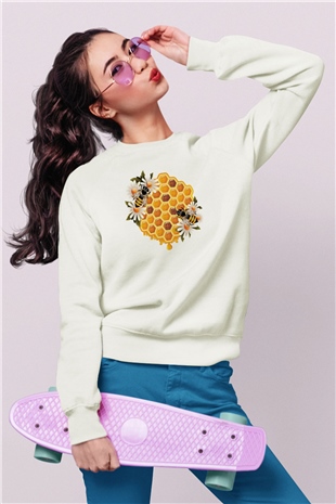 Arıcı Beyaz Unisex Sweatshirt