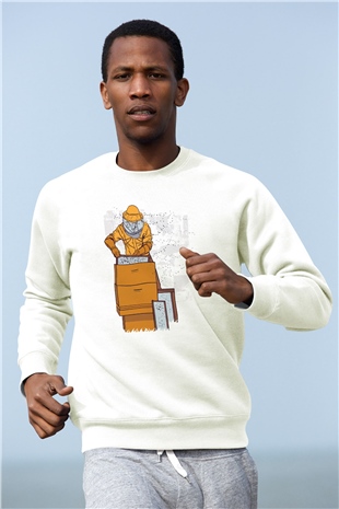 Arıcı Beyaz Unisex Sweatshirt