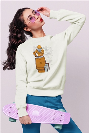 Arıcı Beyaz Unisex Sweatshirt