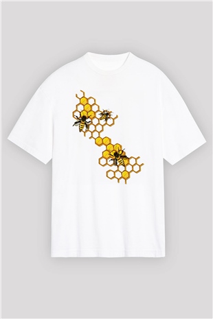 Arıcı Beyaz Oversize Tişört Oversize T-shirt - TişörtFabrikası
