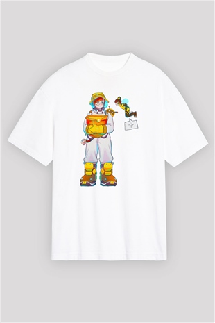 Arıcı Beyaz Oversize Tişört Oversize T-shirt - TişörtFabrikası