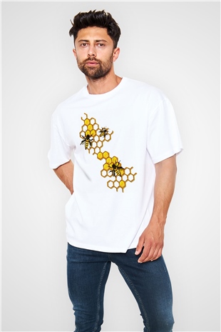 Arıcı Beyaz Oversize Tişört Oversize T-shirt - TişörtFabrikası