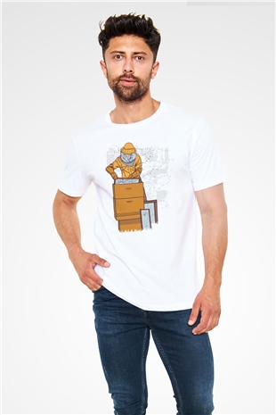 Arıcı Beyaz Unisex Tişört T-Shirt - TişörtFabrikası