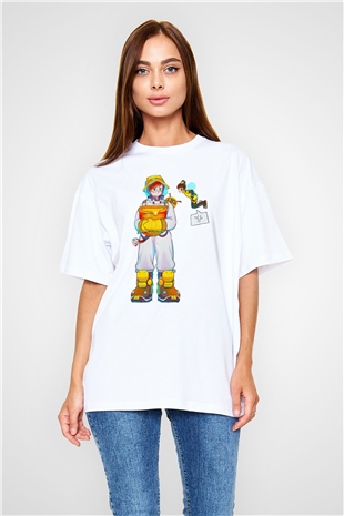 Arıcı Beyaz Oversize Tişört Oversize T-shirt - TişörtFabrikası