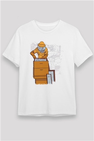 Arıcı Beyaz Unisex Tişört T-Shirt - TişörtFabrikası