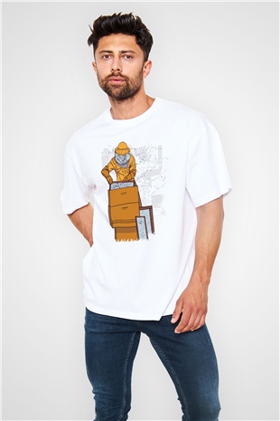 Arıcı Beyaz Oversize Tişört Oversize T-shirt - TişörtFabrikası